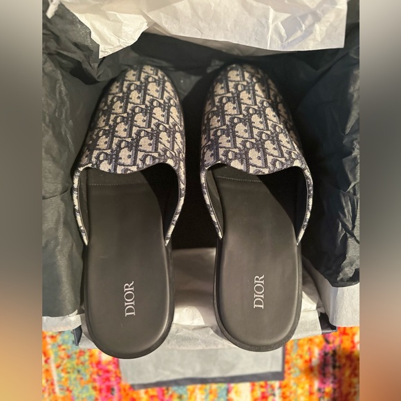 COPY - DIOR HOMME INDIOR JACQUARD MULE- BEIGE/NAVY DIOR OBLIQUE JACQUARD PRINT-… - Picture 7 of 12
